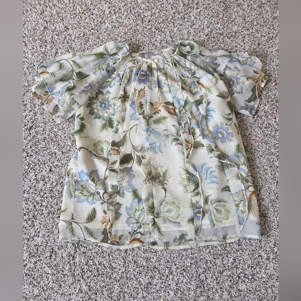 NWT Loft XSP Blouse Short Sleeve‎ Floral Ruffle Cottagecore Fairy Boho